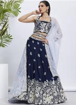 Pure Georgette Navy Blue Wedding Wear Sequins Work Lehenga Choli